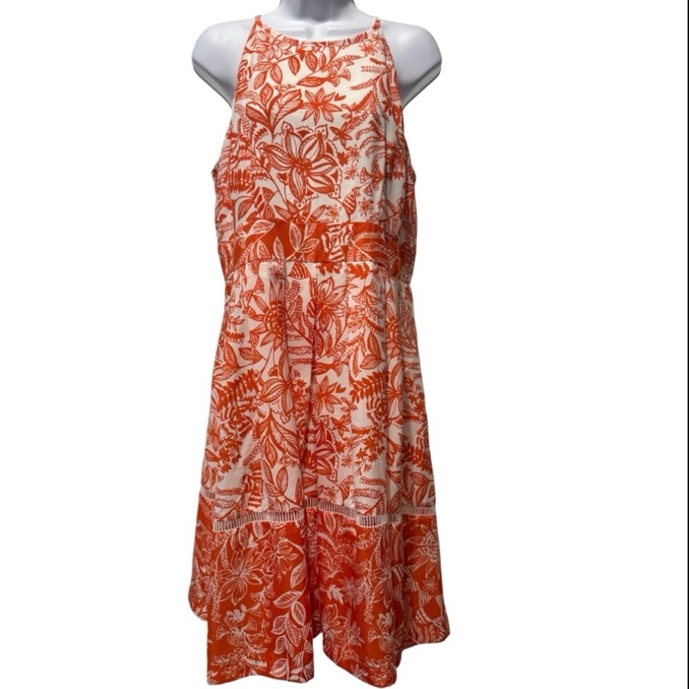 Eliza J Orange Floral Sleeveless Midi Dress Size 14 Resort Summer